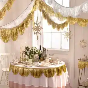 Gold tinsel scallop garland